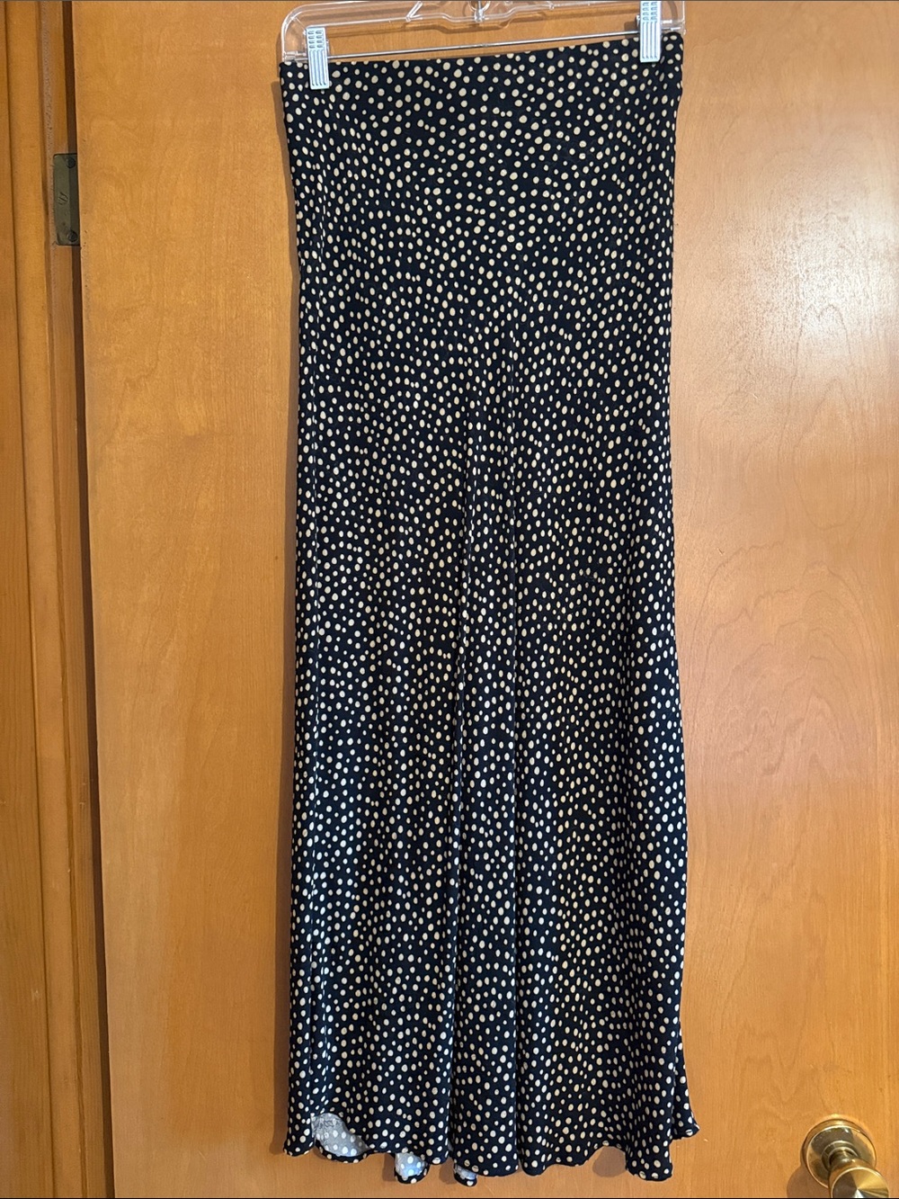 Black Rayon Midi Skirt with Cream/Gold Polka Dots